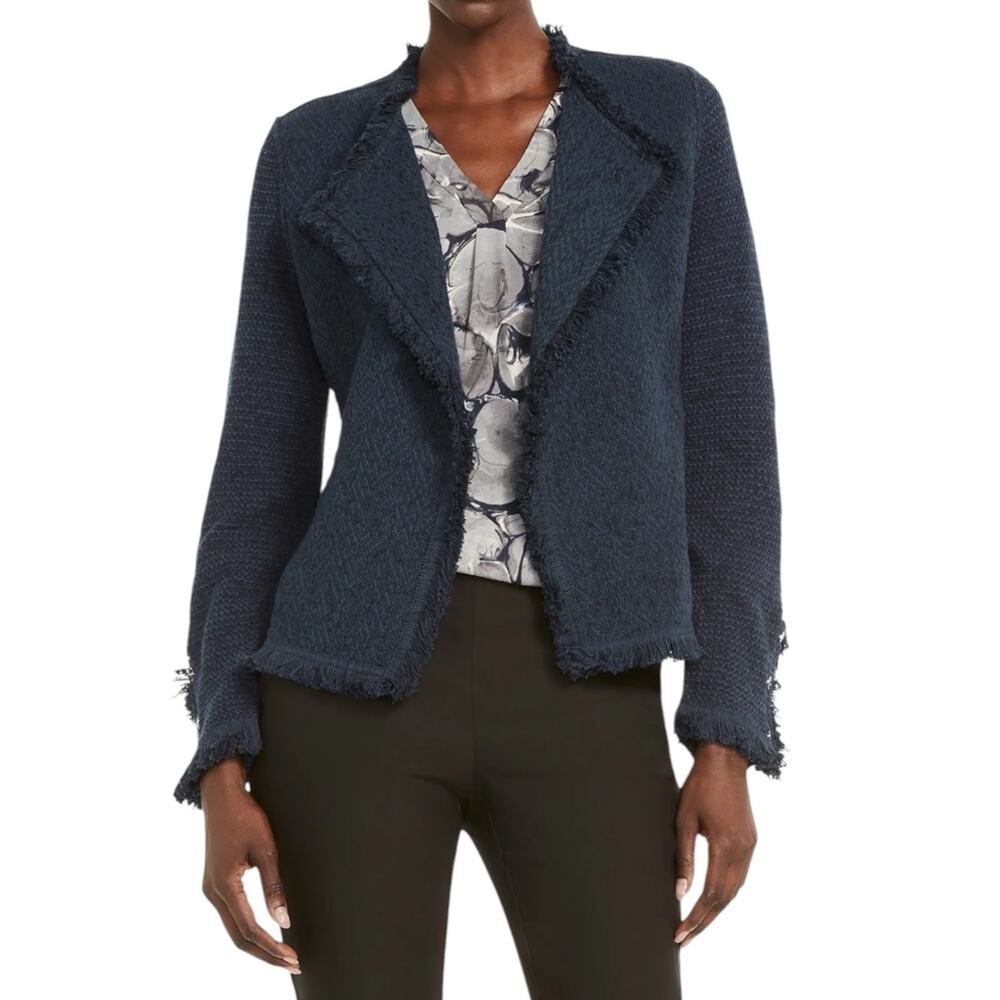 NWT Nic + Zoe Fringe Mix Jacket Blue Tweed Open Front Size XXL